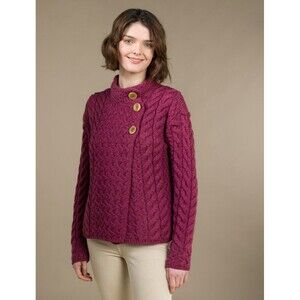 Aran Woolen Mills Super Soft Merino Trellis and Cable Cardigan S Rose Ireland